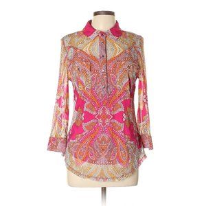 INC sheer 3/4 sleeve button down paisley blouse